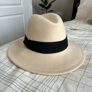 Vintage Cream Fedora Hat with Black Band